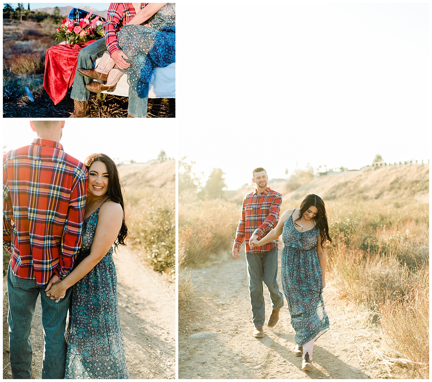 playful couples session in open field