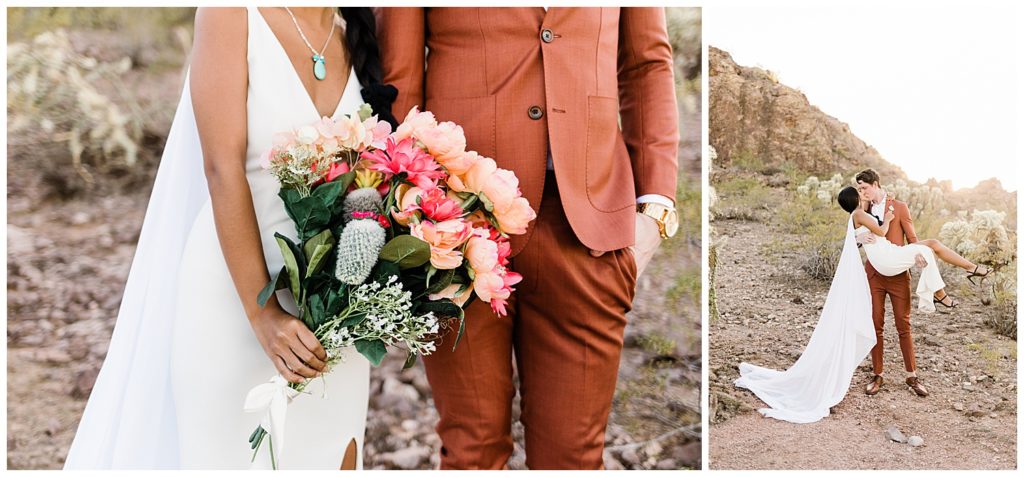 flowers and couple in destination elopement ceremony